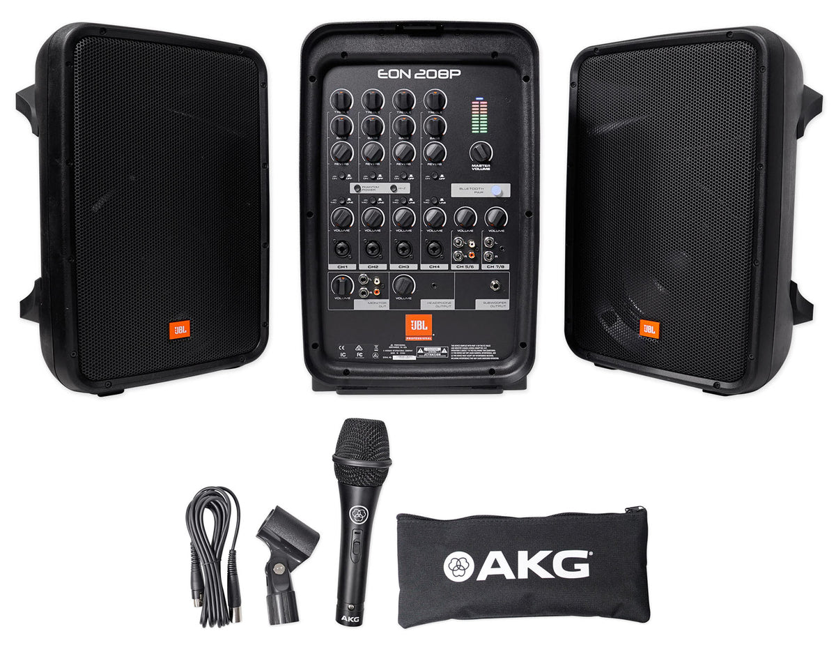 EON208P Portable PA System / Pair 8" Speakers + Powered 8-Channel Mixer/Bluetooth
