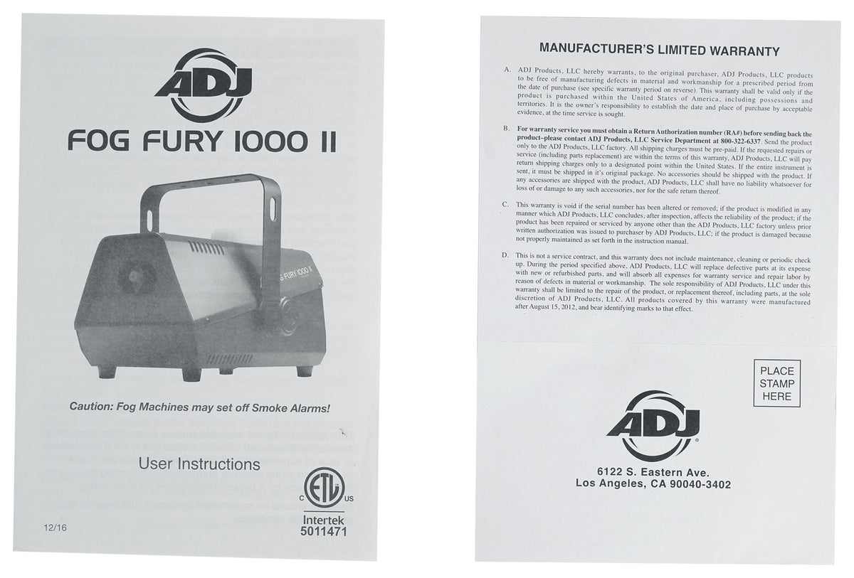 FOG FURY 1000 II 700W Compact High Output Fog Machine w/ Remote