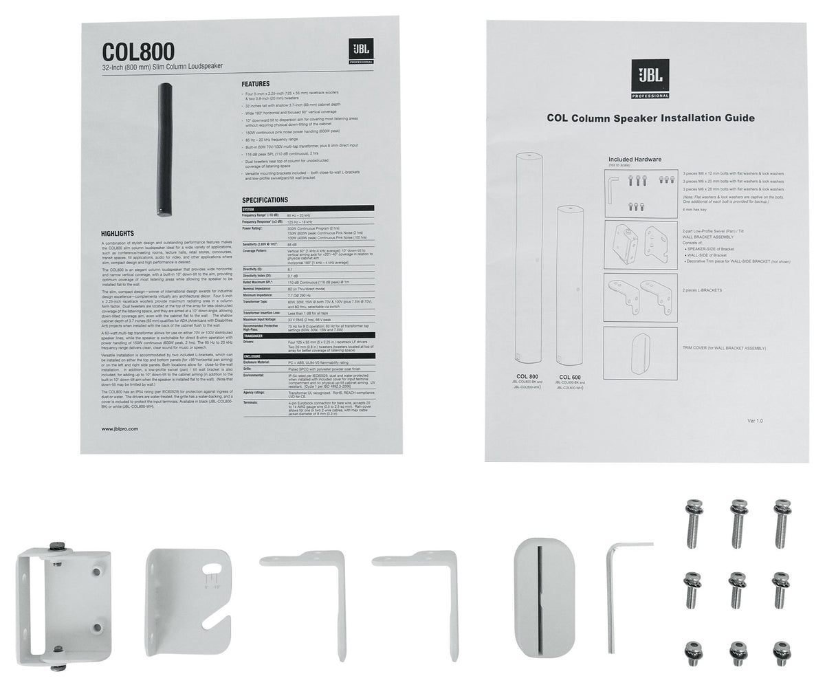COL800-WH 32" White 70V Commercial Slim Column Wall Mount Array Speaker