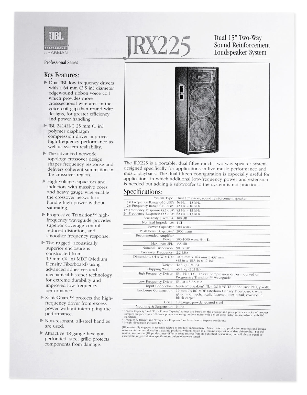 JRX225 Dual 15" Two-Way Passive PA Speaker