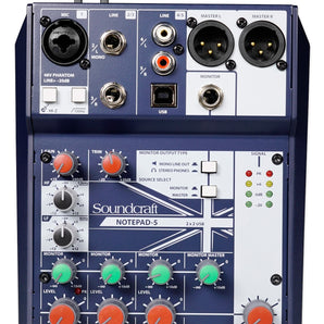 Soundcraft Notepad-5 Channel Podcast Mixer Podcasting Interface w/USB For Mac/PC