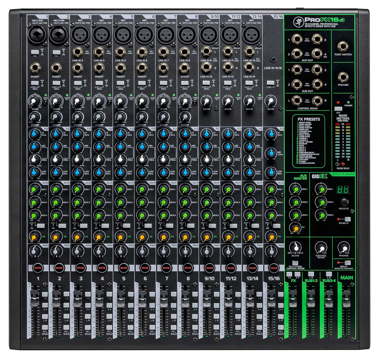 ProFX16v3 16-Channel 4-Bus Professional Effects Mixer w/USB