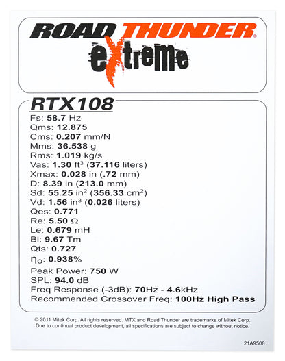 RTX108 10" Mid-Bass/Midrange Speaker