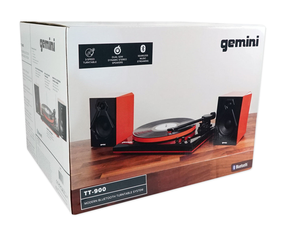 TT-900 Vinyl Record Player Turntable with Bluetooth and Dual Speakers (Black/Red)