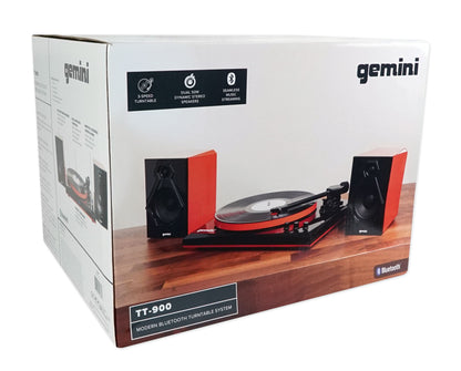 TT-900 Vinyl Record Player Turntable with Bluetooth and Dual Speakers (Black/Red)