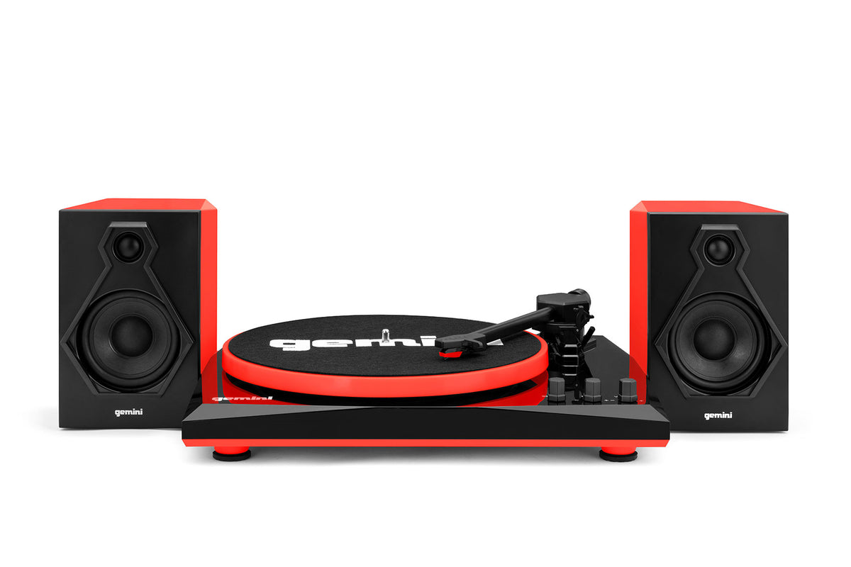 TT-900 Vinyl Record Player Turntable with Bluetooth and Dual Speakers (Black/Red)