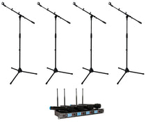WM-419 Wireless Mic System with 4 Tripod Stands and Clips