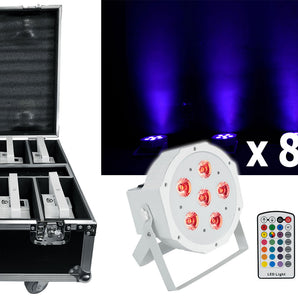 Rockville BATTERY PAR PACK 6RF White (8) Rechargeable Wash Lights+Charging Case