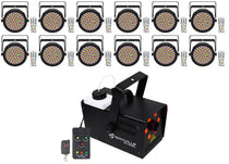 (12) EZPAR 64 RGBA ILS Rechargeable Battery RGBA LED Par Wash Up-Lights + Fog Machine