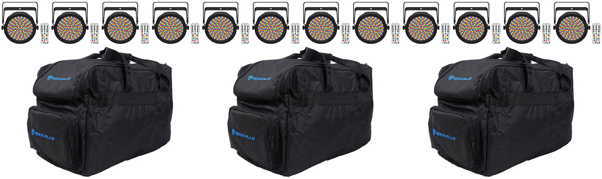 (12) EZPAR 64 RGBA ILS Rechargeable Battery RGBA LED Par Wash Up-Lights + Bags