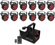 (12) SLIMPAR T12 BT ILS Wireless Par Wash Up-Lights w/Bluetooth + Fog Machine