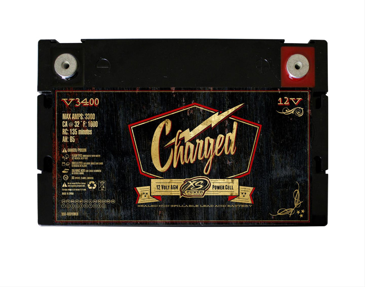 XS Power V3400 12V AGM Retro Series Battery with M6 Terminal Bolts, Max 3300Amps