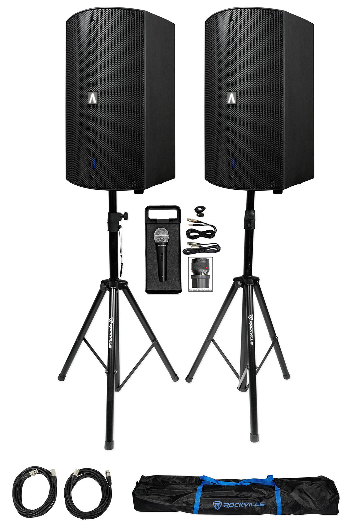 (2) A10X + Speaker Stands + Handheld Microphone