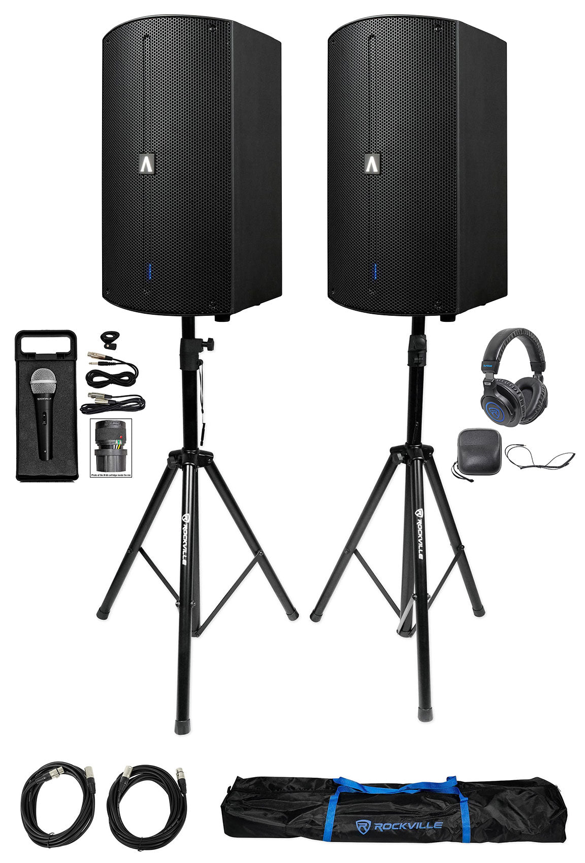 (2) A12X + Speaker Stands + Microphone + DJ Headphones