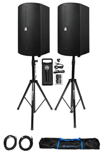 2 Avante Audio A15X 1200W 15" 2-Way Powered DJ PA Speakers+Stands+Microphone