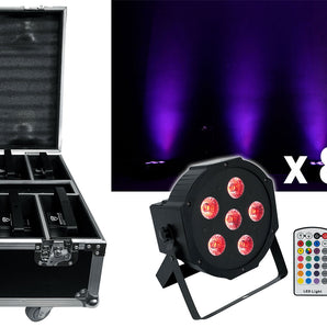 Rockville BATTERY PAR PACK 6RF Black (8) Rechargeable Wash Lights+Charging Case