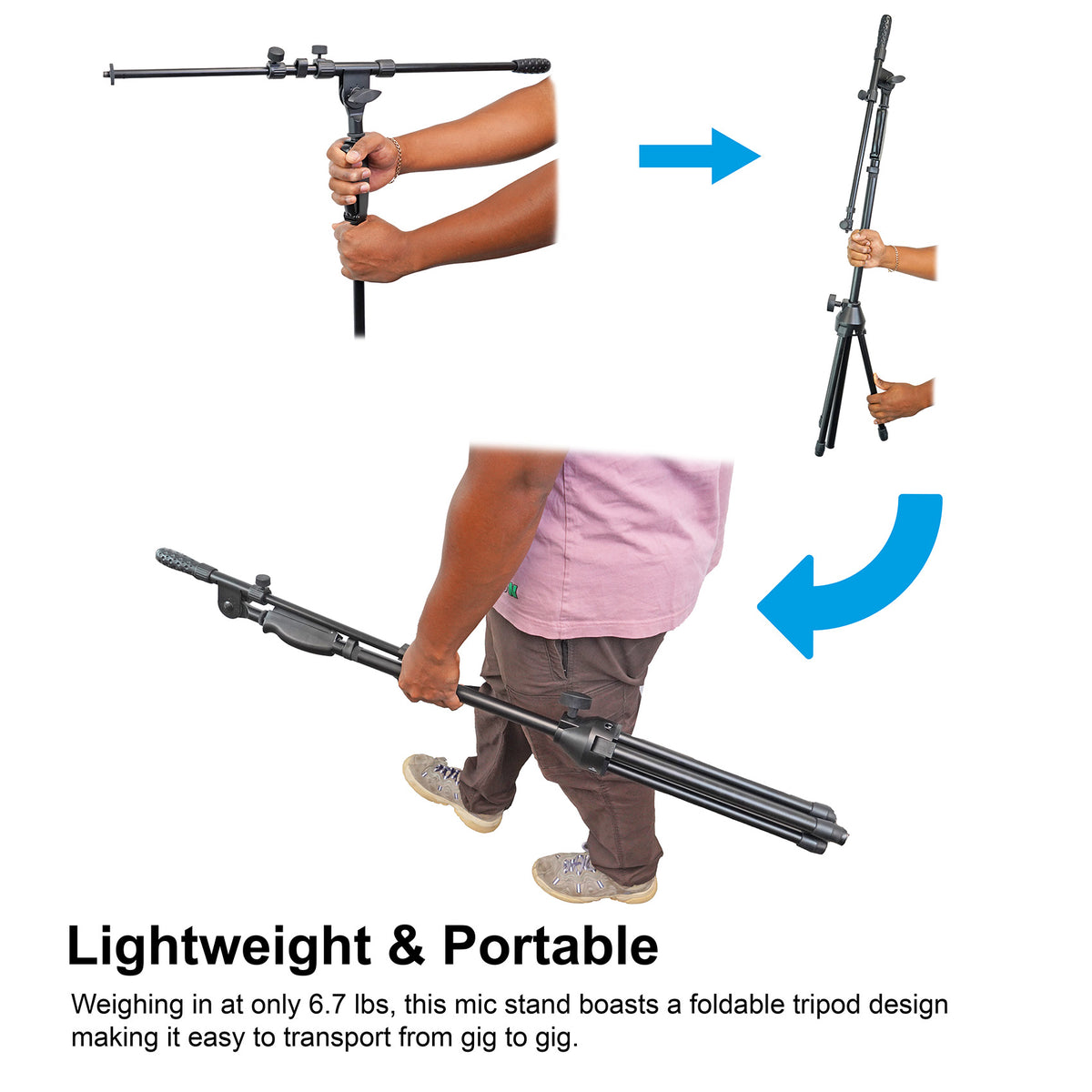 Rockville RVMIC3 V2 Tripod Mic Stand With Metal Quick Release Hand Clutch & Boom