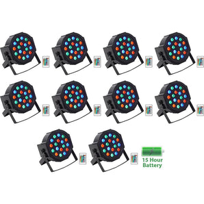 (10) Rockville BATTERY PAR 50 Rechargeable LED DMX DJ Club Wash Up-Lights+Remote