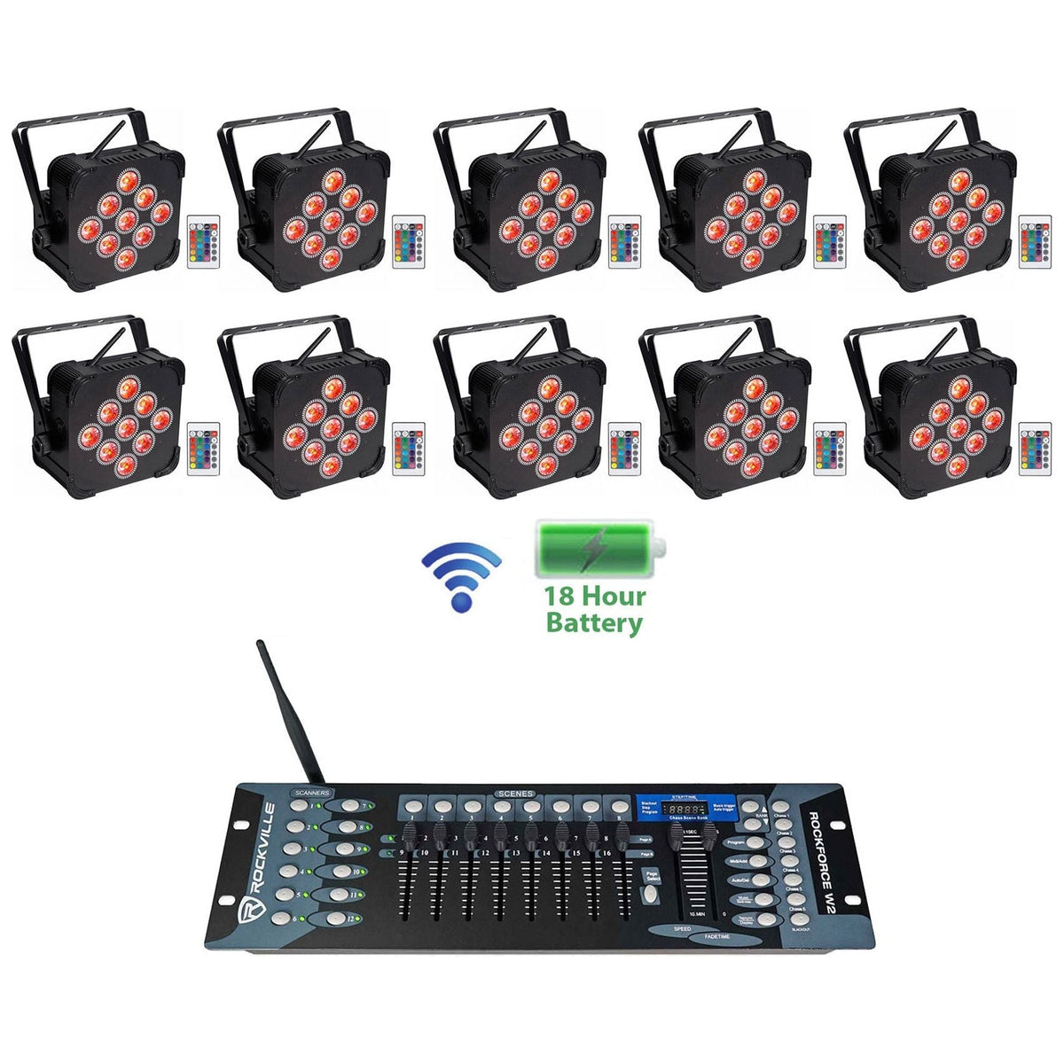 (10) BEST PAR 60 Rechargeable Wash Lights w/ Wireless DMX Controller
