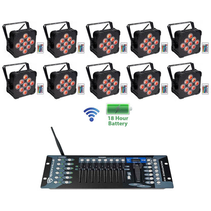 (10) BEST PAR 60 Rechargeable Wash Lights w/ Wireless DMX Controller