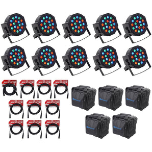 (10) Rockville RockPAR50 LED RGB Par Can DJ/Club DMX Wash Lights+Cables+Bags