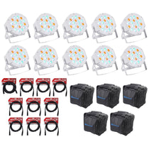 (10) Rockville RockPAR50 WHT LED RGB Par Can DJ/Club DMX Wash Lights+Cables+Bags