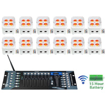 (12) BEST PAR 50 White Battery Wash Lights+ROCKFORCE W2 Controller