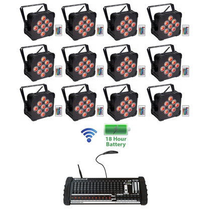 (12) BEST PAR 60 Battery Wash Lights+ROCKFORCE W4 DMX Controller