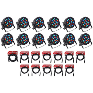 (12) Rockville RockPAR50 LED RGB Compact Par Can DJ/Club DMX Wash Lights+Cables