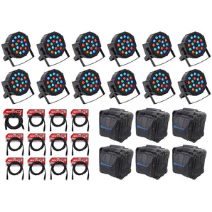 (12) Rockville RockPAR50 LED RGB Par Can DJ/Club DMX Wash Lights+Cables+Bags