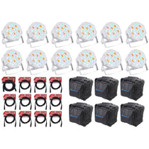 (12) Rockville RockPAR50 WHT LED RGB Par Can DJ/Club DMX Wash Lights+Cables+Bags