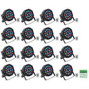 (16) Rockville BATTERY PAR 50 Rechargeable LED DMX DJ Club Wash Up-Lights+Remote