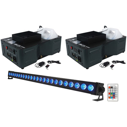 (2) Fog Fury Jett DMX Vertical Fog Machines+Rechargeable Light Bar