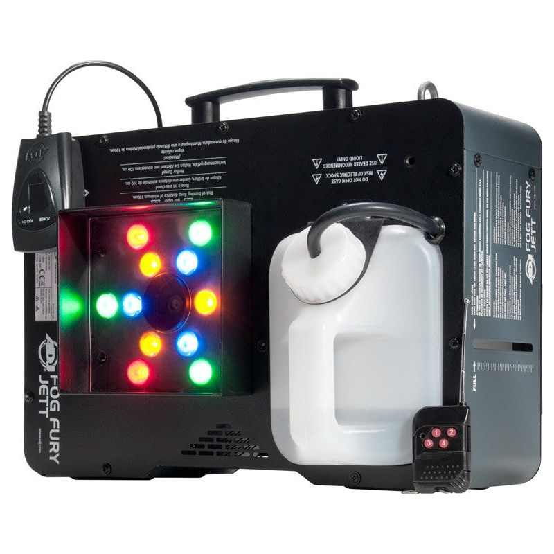 (2) Fog Fury Jett DMX Vertical Fog Machines+Rechargeable Light Bar