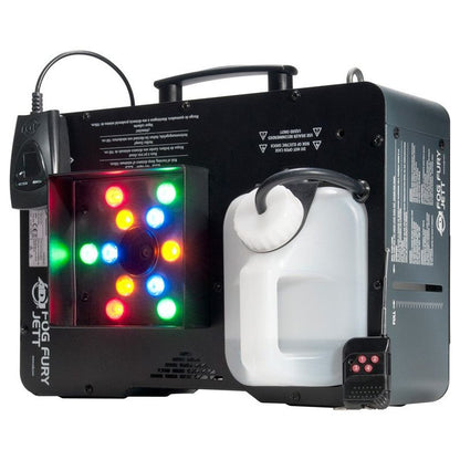 (2) Fog Fury Jett DMX Vertical Fog Machines+Rechargeable Light Bar