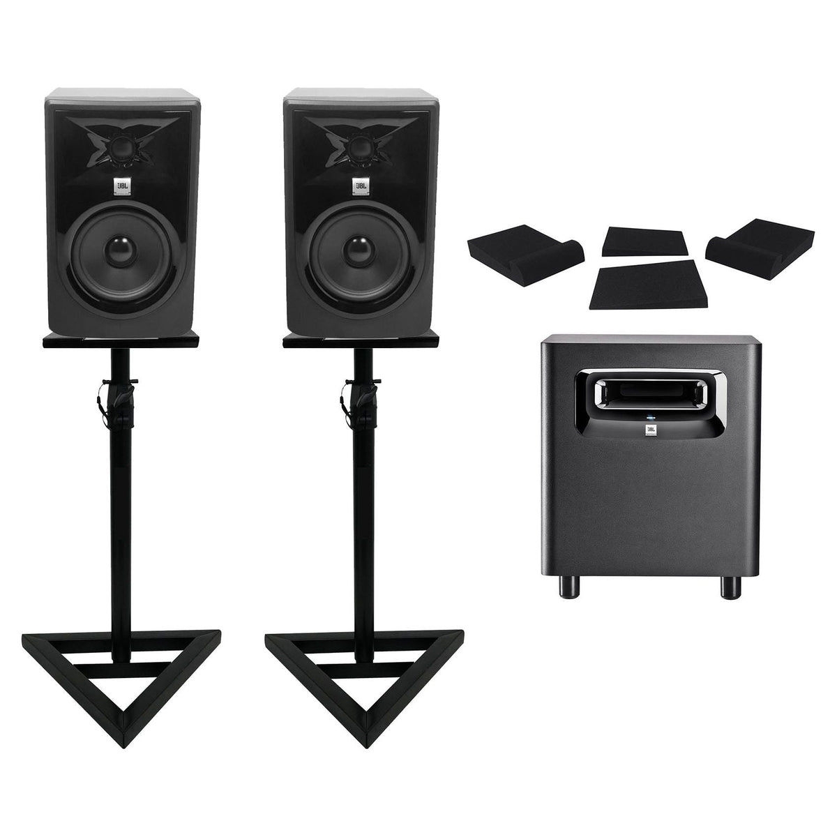 (2) 305P MkII Monitors + Stands + Pads + LSR310S Subwoofer