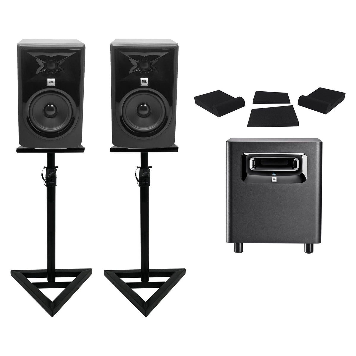 (2) 306P MkII Monitors + Stands + Pads + LSR310S Subwoofer