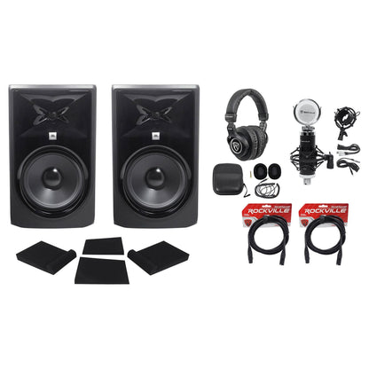 308P MkII 8" Studio Monitor Bundle with Isolation Pads, Cables, Headphones & Microphone