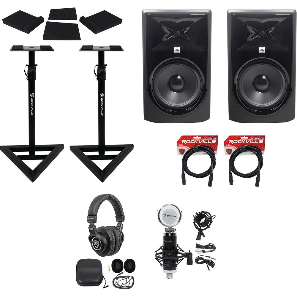 308P MkII 8" Studio Monitor Bundle with Stands, Pads, Cables, Headphones & Microphone