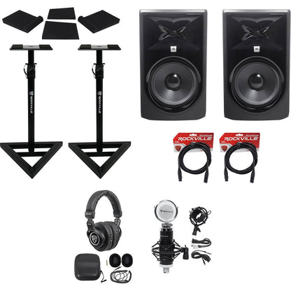 308P MkII 8" Studio Monitor Bundle with Stands, Pads, Cables, Headphones & Microphone