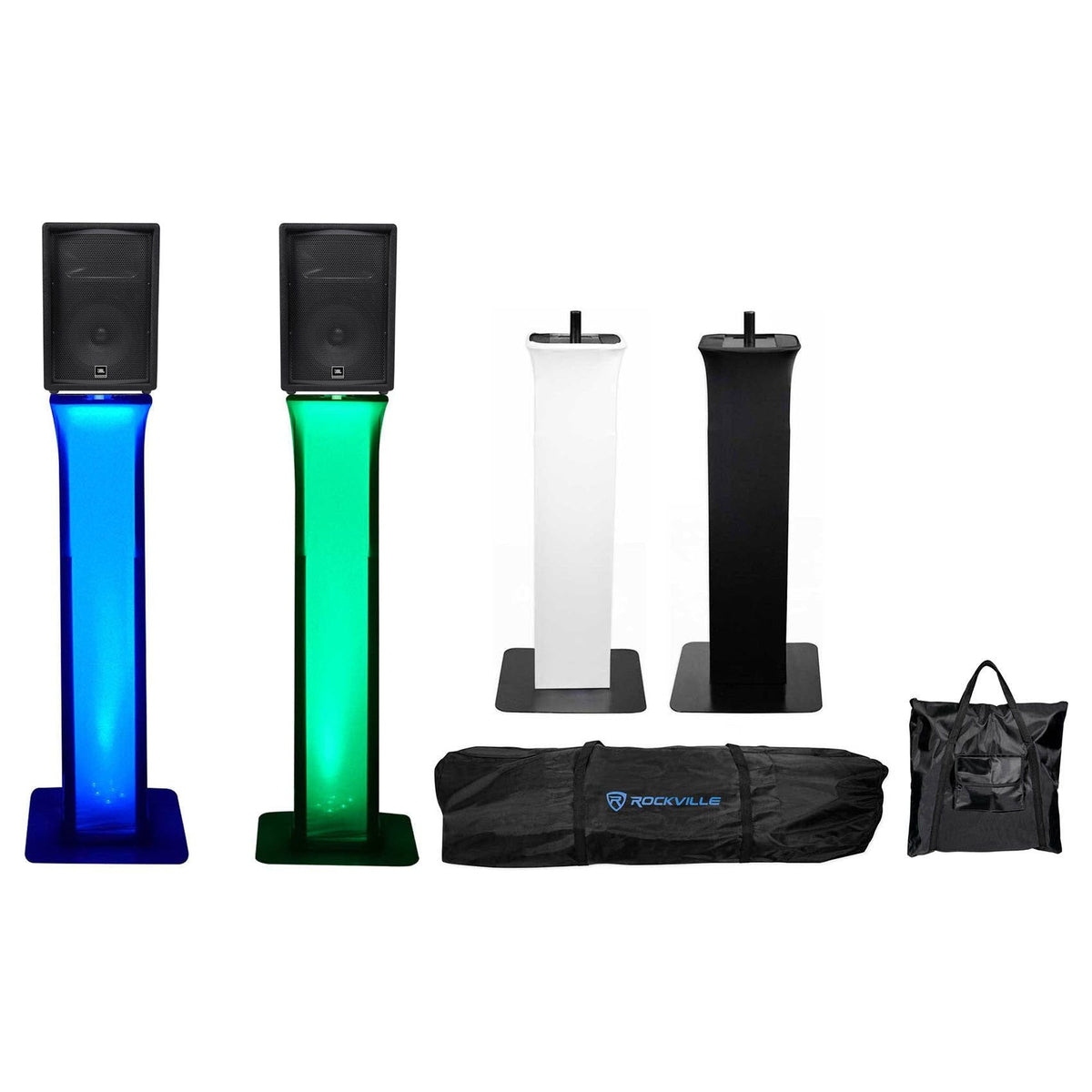 (2) JBL JRX212 2000 Watt 12" DJ Speakers + Adjustable Totem Style Speaker Stands