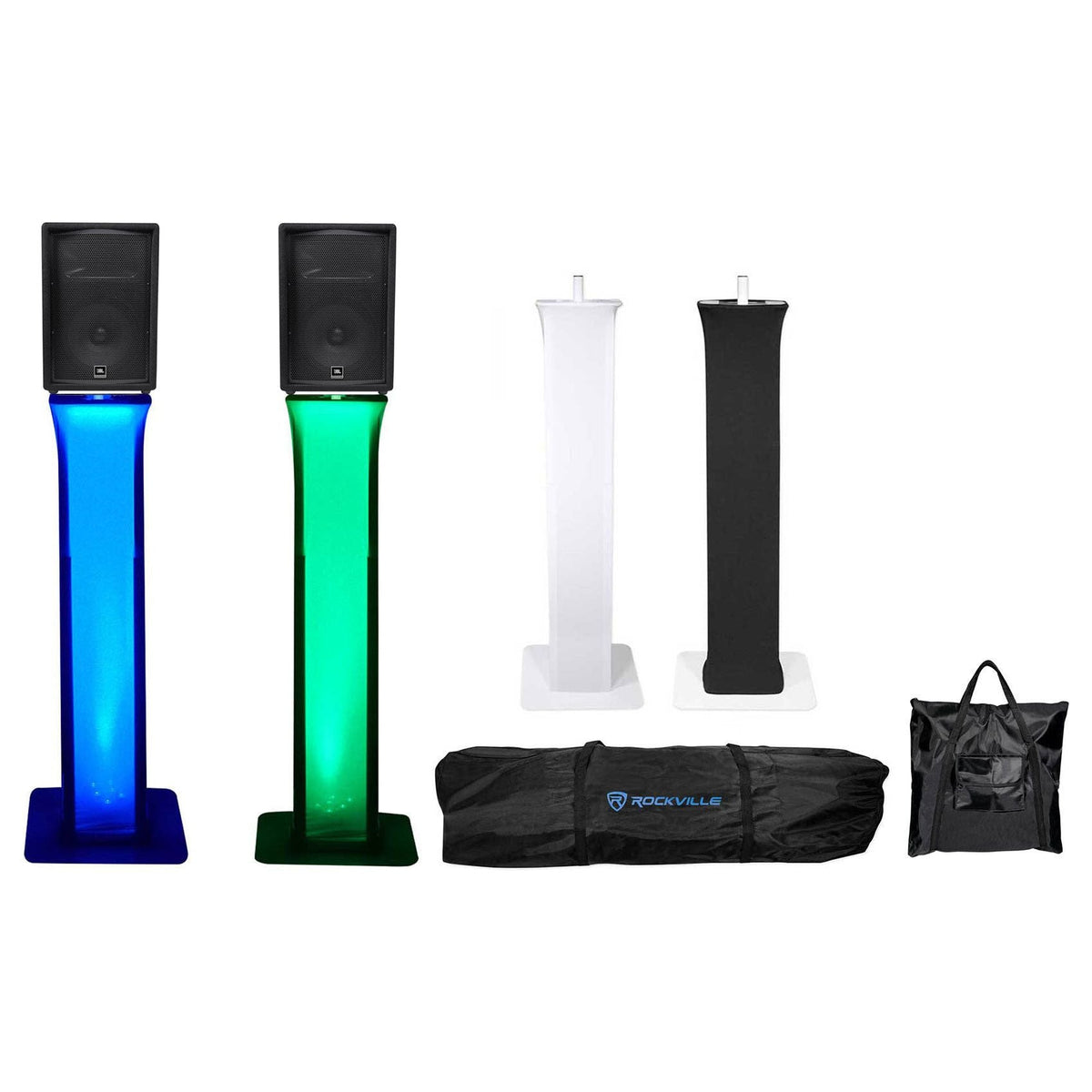 (2) JBL JRX212 2000 Watt 12" DJ Speakers + Totem Style Speaker Stands