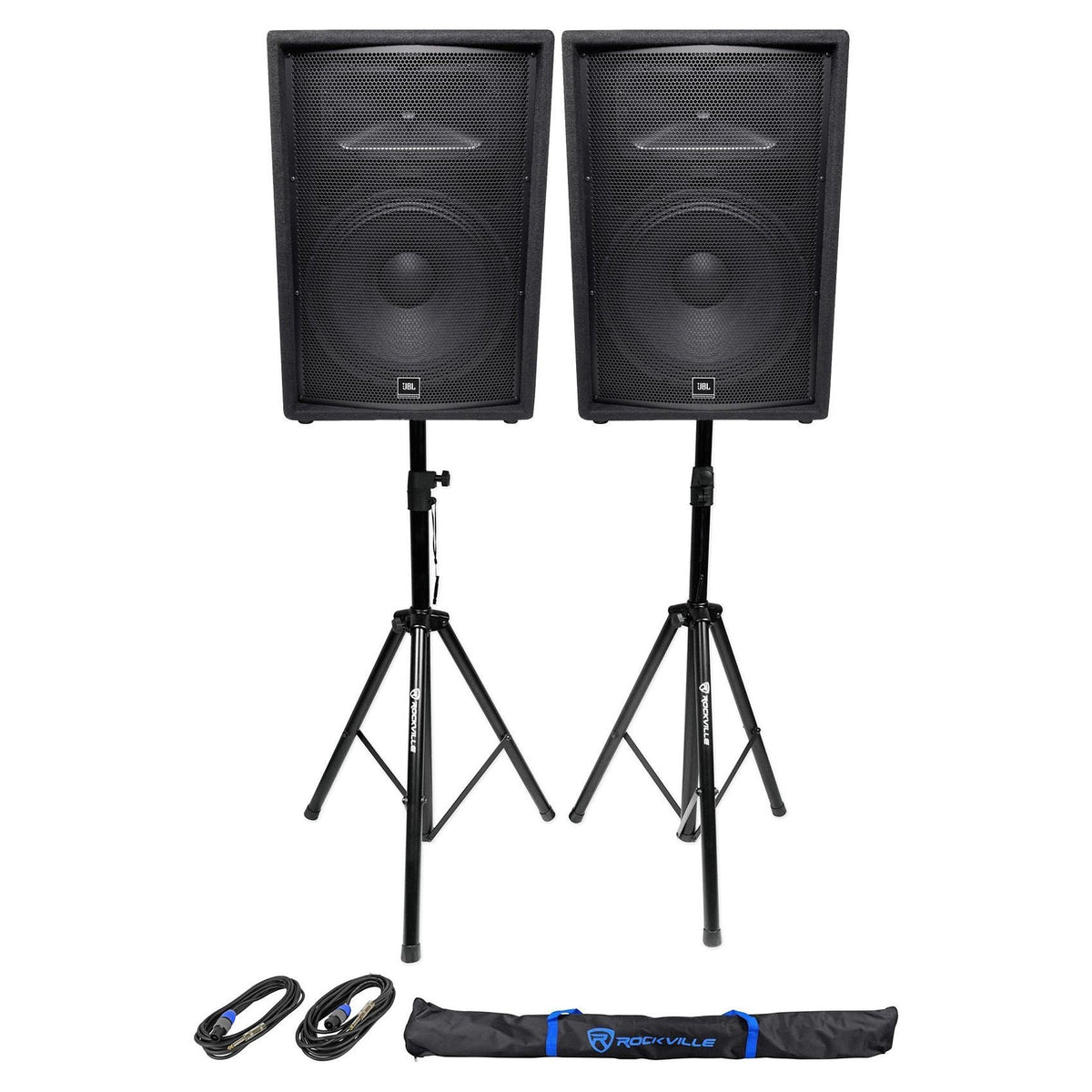 JRX215 Pair with Tripod Stands and Speakon Cables