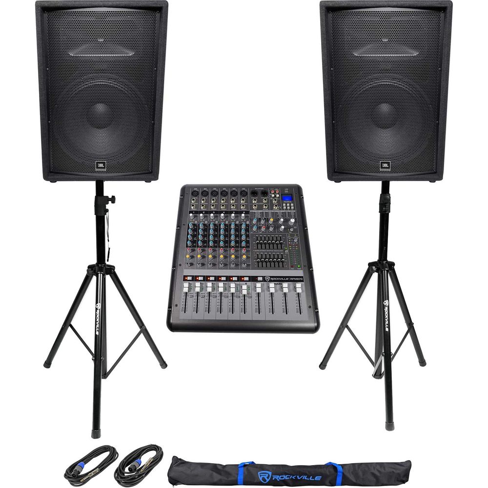 JRX215 Pair + RPM870 Powered Mixer + Stands