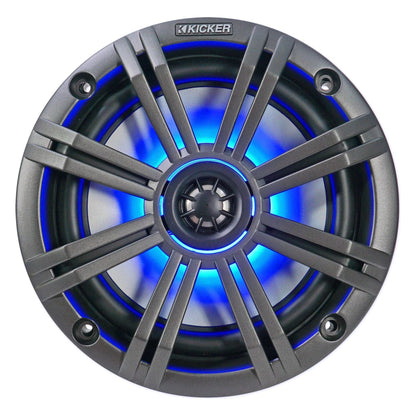 (2) KICKER 45KM654L 6.5" 390w Marine LED Speakers w/Charcoal+White Grilles KM65