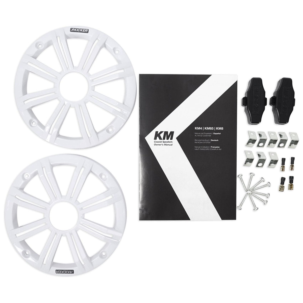 (2) KICKER 45KM654L 6.5" 390w Marine LED Speakers w/Charcoal+White Grilles KM65