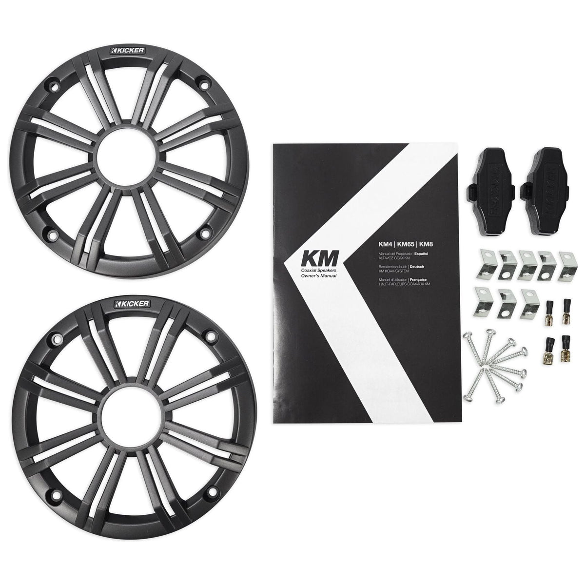 (2) KICKER 45KM654L 6.5" 390w Marine LED Speakers w/Charcoal+White Grilles KM65