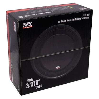 (2) MTX 3510-04S 10" 1200w Shallow Subwoofers+Sealed Slim Box+Amplifier+Wires