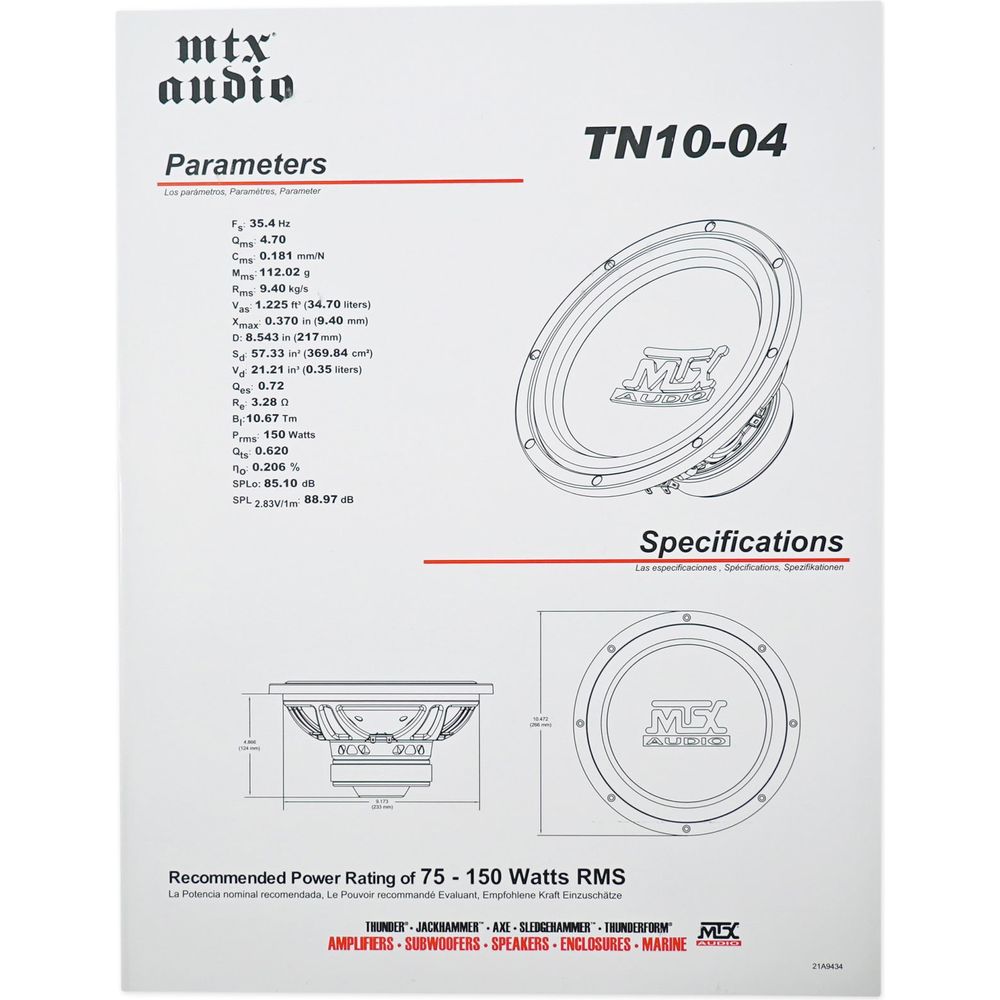 (2) MTX Terminator TN10-04 10” 600 Watt 4 Ohm Car Audio Subwoofers Subs
