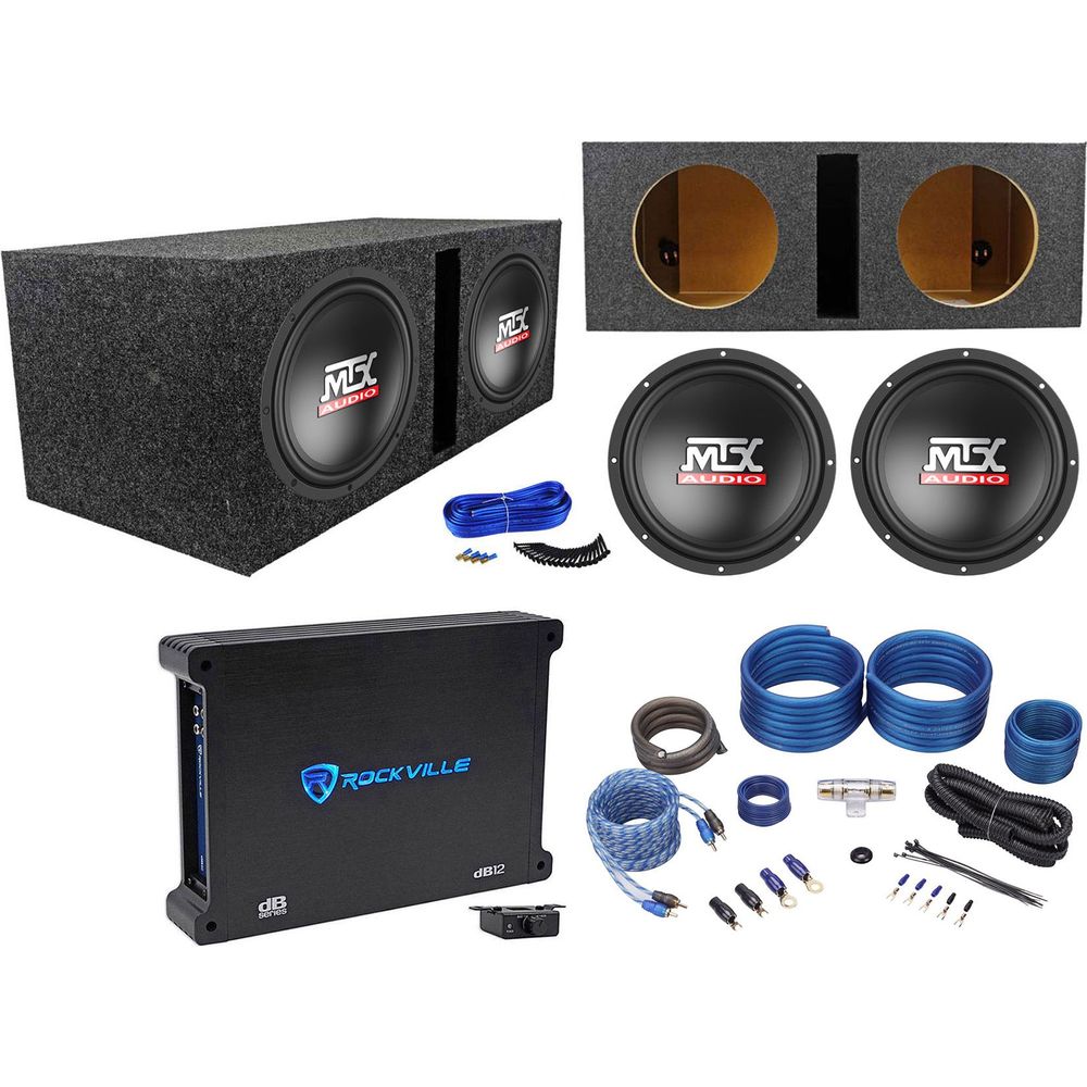 (2) MTX Terminator TN10-04 10” 600w Subwoofers+Vented Box+Mono Amplifier+Amp Kit